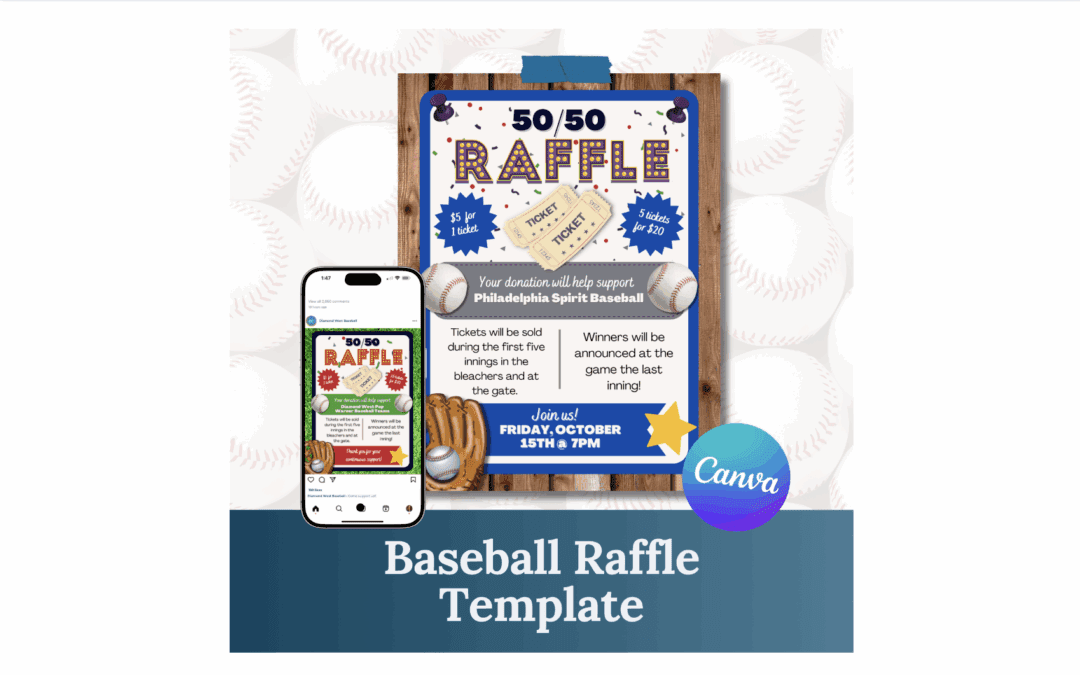 Baseball 50/50 Raffle Flyer Template | Game Day Fundraiser Editable Canva Ticket | Baseball Team Booster Club Printable